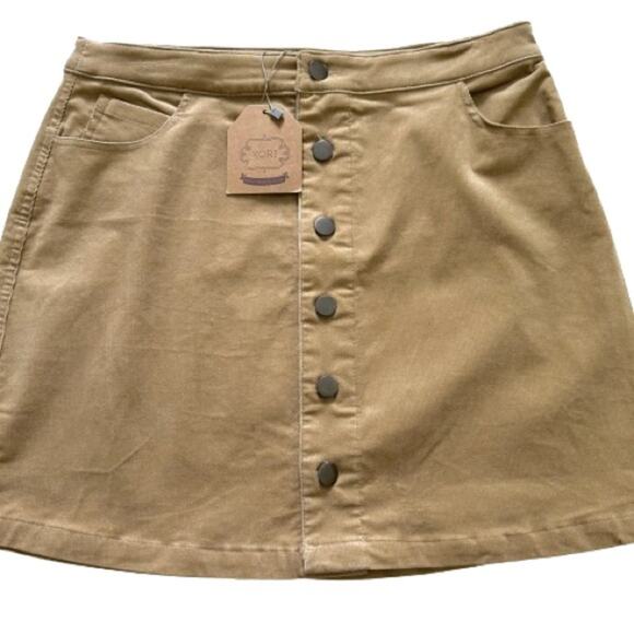 Kori Camel Tan Fine Corduroy Button Front Lightweight Mini Skirt Medium NEW - Picture 10 of 11